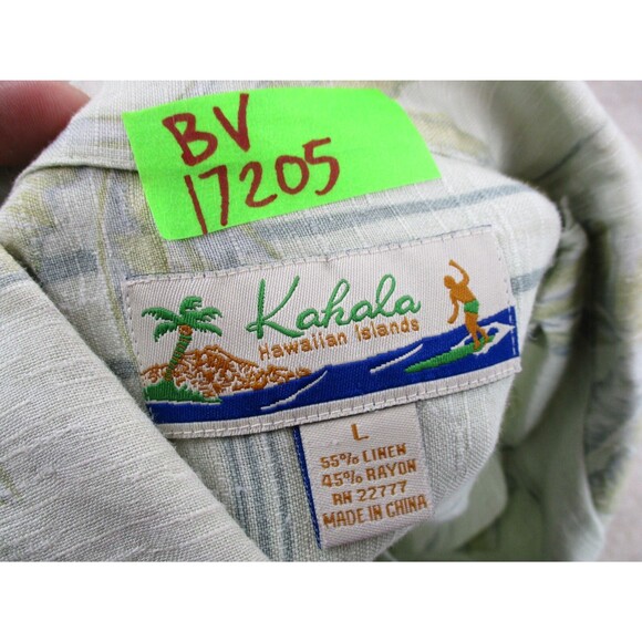 Kahala Shirt Mens Large L Beige Floral Linen Rayon Hawaiian Casual Button Up - Picture 10 of 10